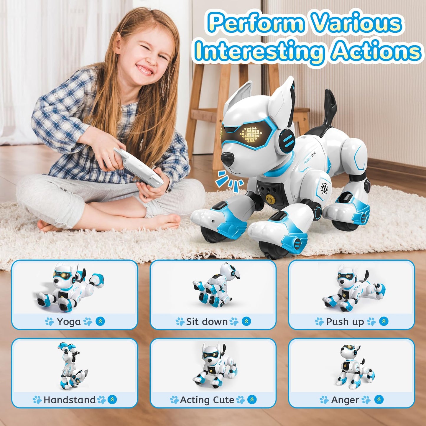 PeachLeaf Smart Robots Dog Toy for Kids, Programmable Interactive RC Robotic Pets with Voice Control and Touch Sensory, Imitates Animals Music