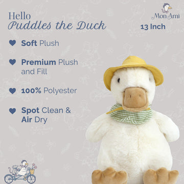 MON AMI Puddles The Duck 13-Inch Stuffed Animal, Soft Duck Plush Toy Gift