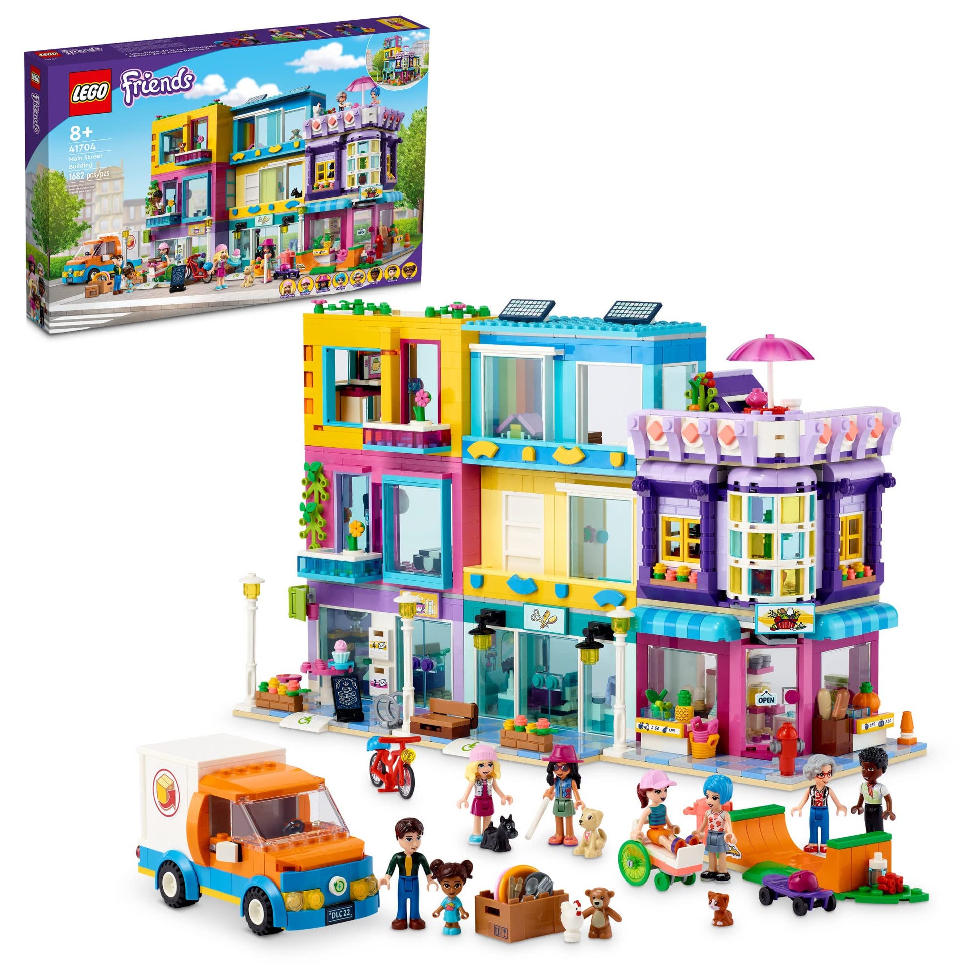 LEGO Friends Main Street Building, Heartlake City Café & Hair Salon 41704, Modular Building Toy Doll House for Pretend Play Fun with Shops, Hair Salon