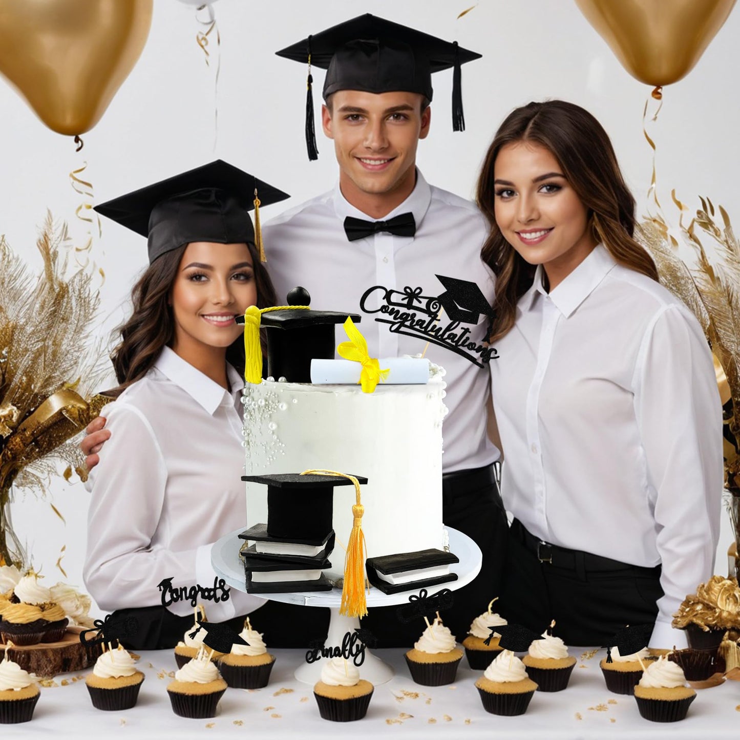 Graduation Cake Toppers - Graduations Cap Diploma Balls Congrats Grad Cake Decorations for 2026 High School College Senior Graduation Supplies
