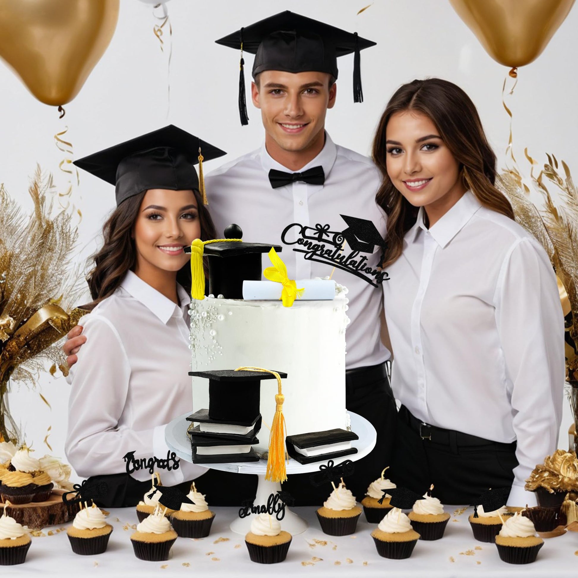Graduation Cake Toppers - Graduations Cap Diploma Balls Congrats Grad Cake Decorations for 2026 High School College Senior Graduation Supplies