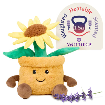 warmies Microwavable & Weighted Stuffed Animals, Yellow Flower Pot - Heated Stuffed Animal Plushie for Warmth & Comfort - Cute Soft Plush Toys