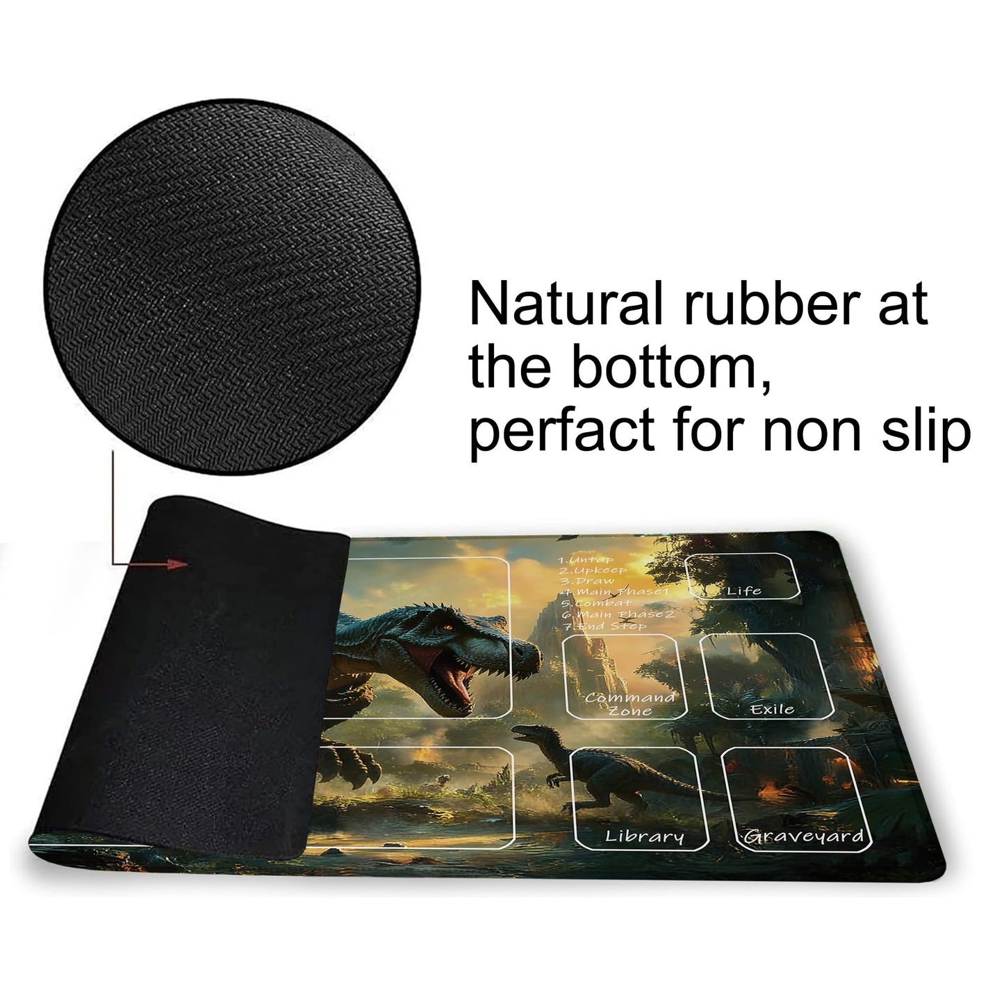 Playmat for MTG Dinosaur Magic Play Mat 24x14 Inch Card Game Mat for Magic The Gathering TCG PTCG Playmat with Free Storage Bags Non-Slip Backing