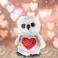 DolliBu I Love You Valentine Plush Big Eye Owl Bird - Cute Stuffed Animal with Red Heart and Name Personalization Gift for Valentines Day, Birthday