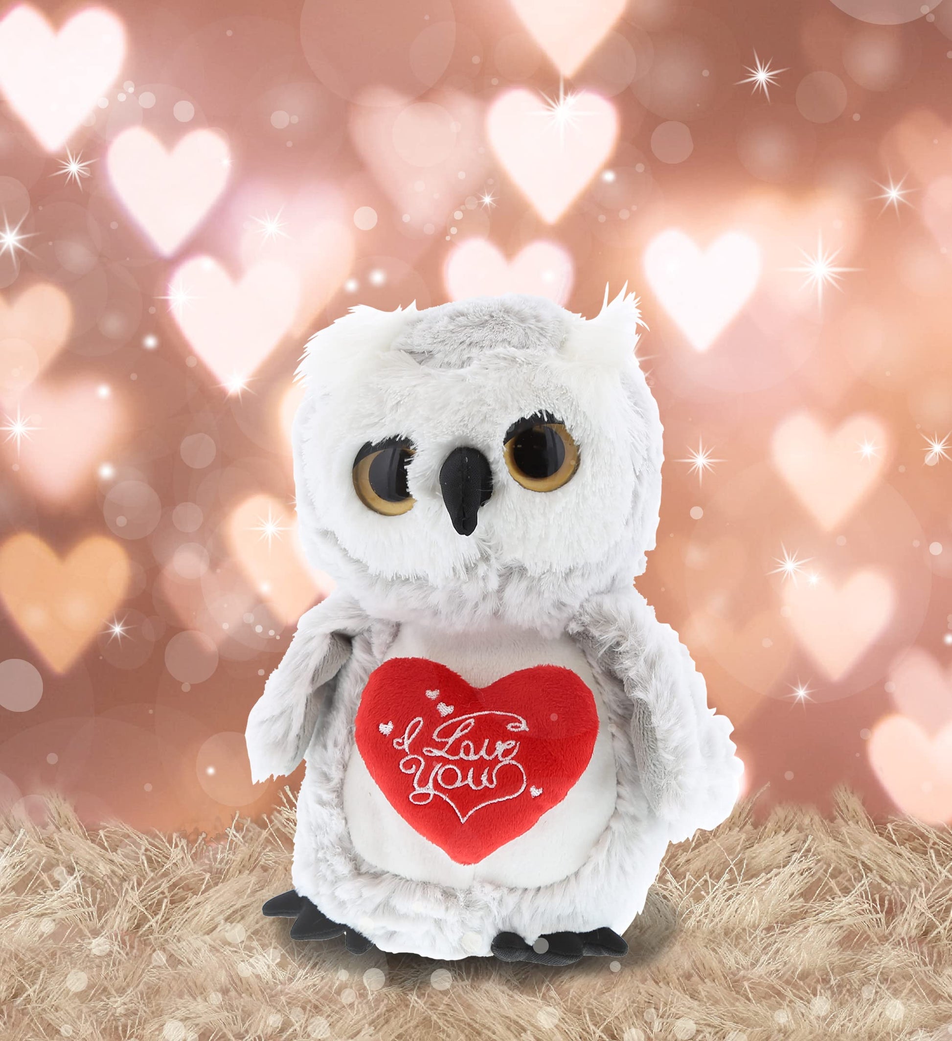 DolliBu I Love You Valentine Plush Big Eye Owl Bird - Cute Stuffed Animal with Red Heart and Name Personalization Gift for Valentines Day, Birthday