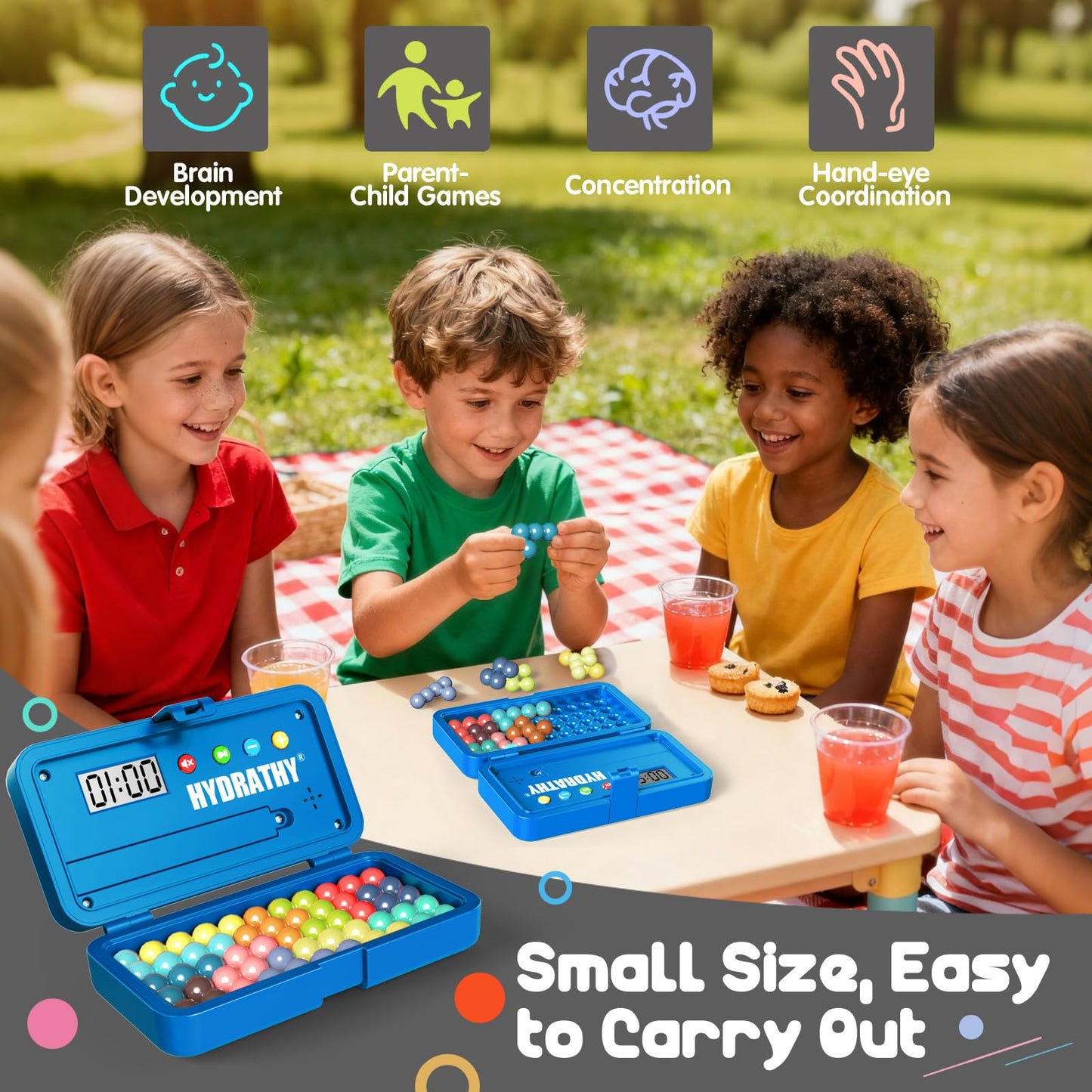 Hydrathy Brain Teaser Puzzles Games for Kids Adults with Timer, 2 Modes Handheld Travel Games, Single Player Mind Challenge Toys, STEM Montessori