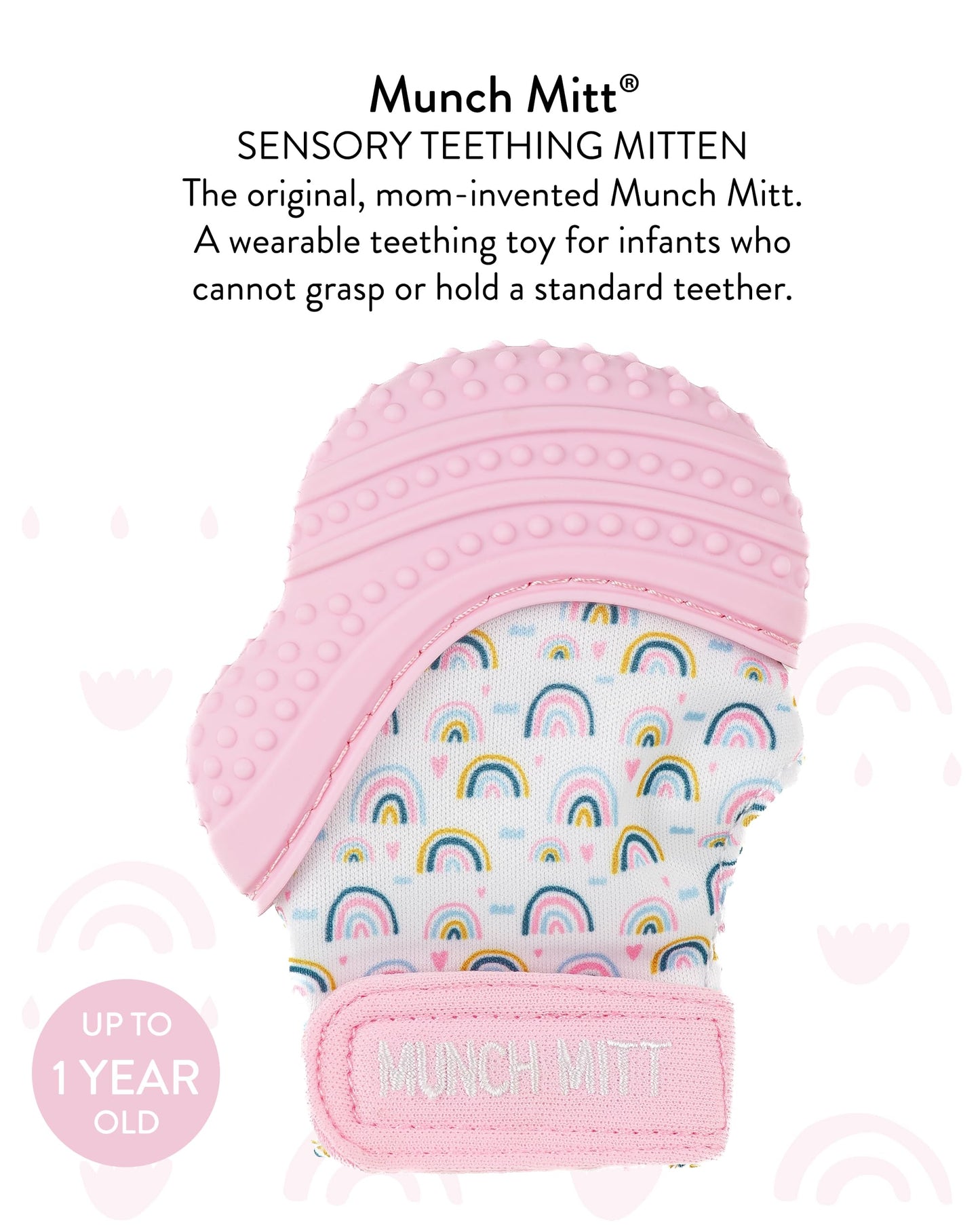 Malarkey Kids Patented Teething Mitten, Munch Mitt Baby Chew Toy - Protects Hands from Chewing & Saliva, Heals Aching Gums, Promotes Sound & Visual