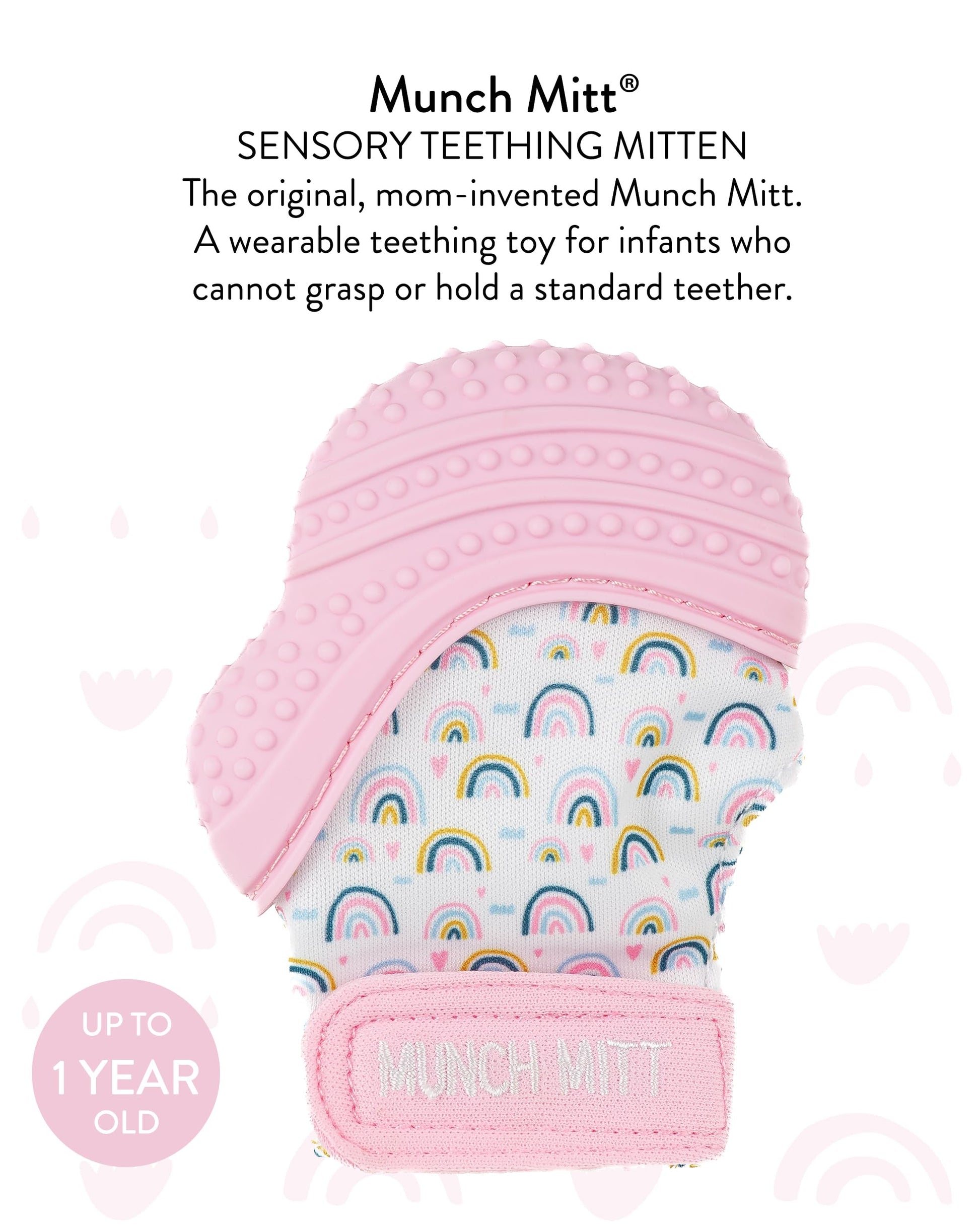 Malarkey Kids Patented Teething Mitten, Munch Mitt Baby Chew Toy - Protects Hands from Chewing & Saliva, Heals Aching Gums, Promotes Sound & Visual