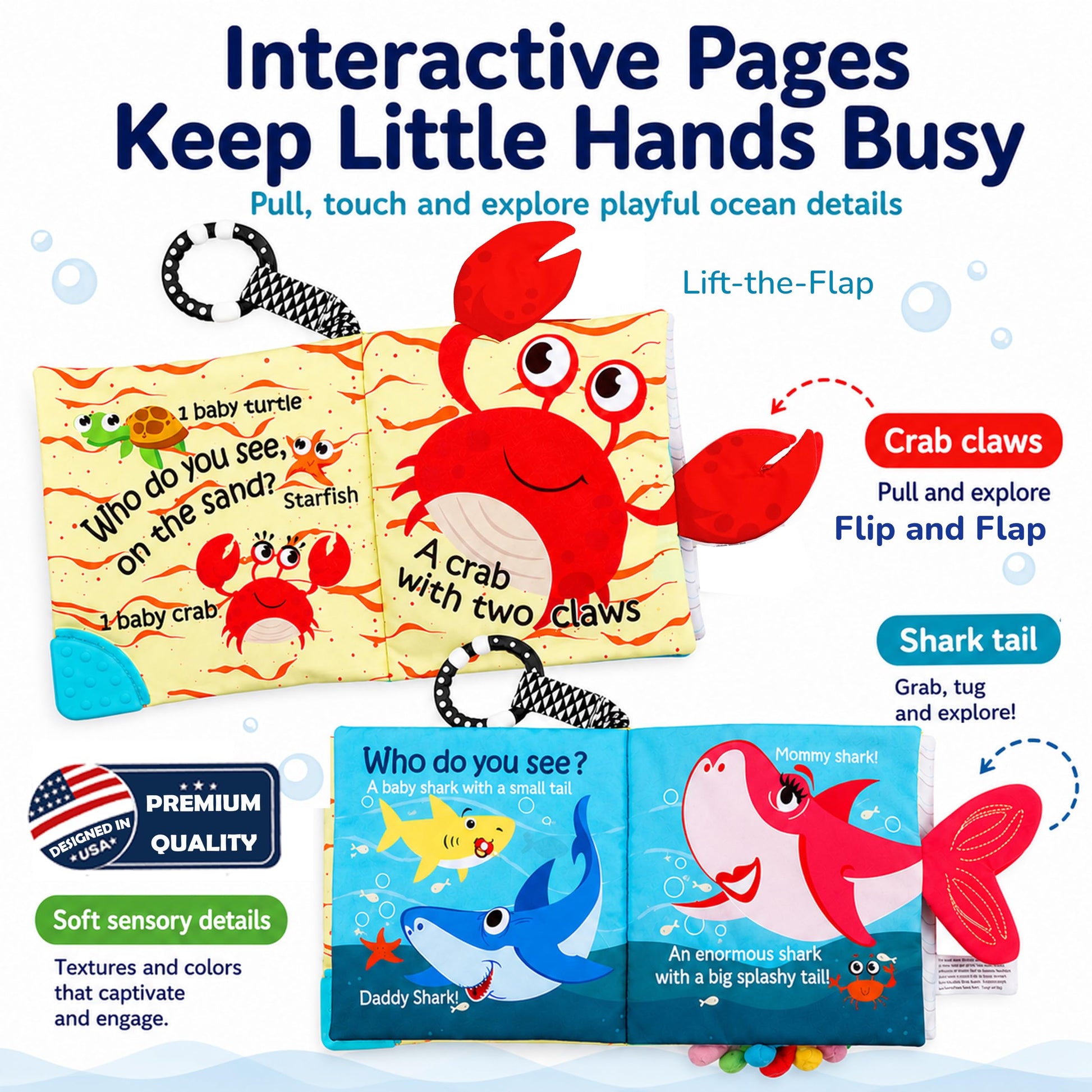Fish Baby Books Toys, Touch Feel Cloth Crinkle Books for Babies,Baby Infant Toys 0-6, 6-12,12-18 Months,Newborn,Early Learning Education, Baby Gifts