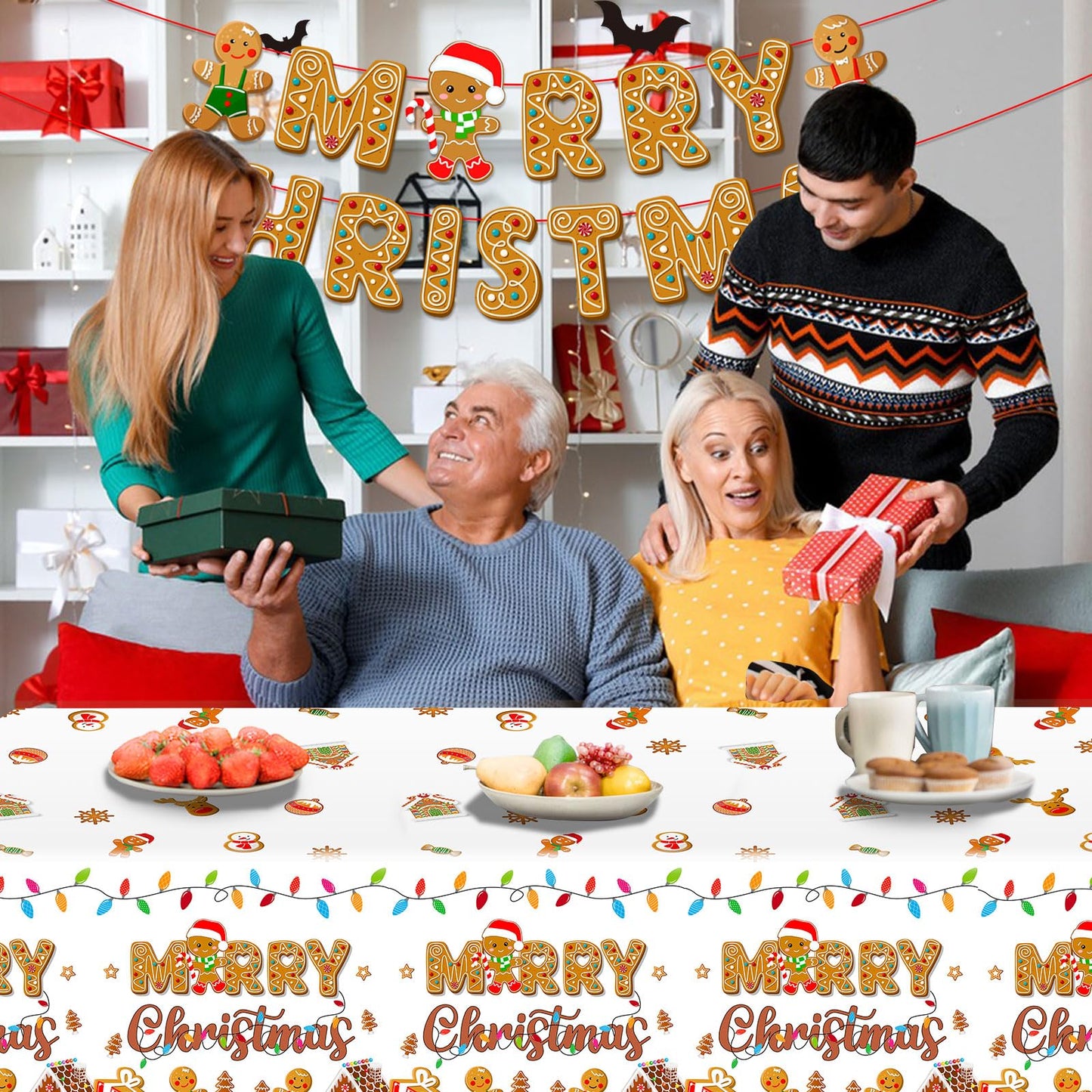 HigzYovn 3Pcs Gingerbread Christmas Decorations Gingerbread Party Supplies Tablecloth for Christmas Gingerbread Party Decorations Gingerbread House