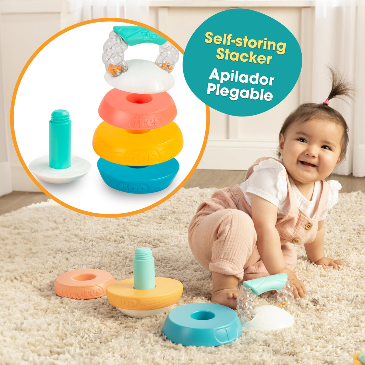 BEBE FUERTE Stack and Count Kettlebell Activity Toy by Robin Arzon - Bilingual Stacking Toys - Baby Workout Toys - Baby and Toddler Gifts for Ages 6