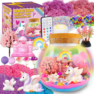 7july Unicorn Terrarium Crafts Kit for Kids-LED Night Light Up & Remote Unicorn Birthday Gifts Toys for Girls Ages5 6 7 8 9 10 Year Old-Christmas