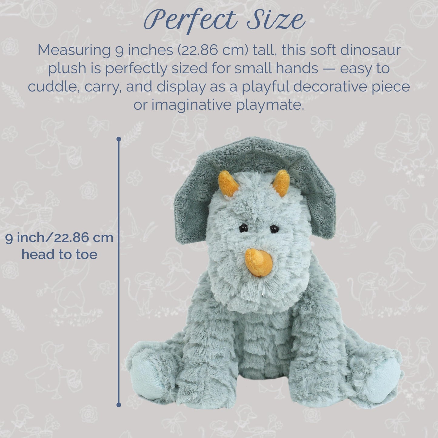 MON AMI Bashful Dino 9-Inch Stuffed Animal, Soft Dinosaur Plush Toy Boys