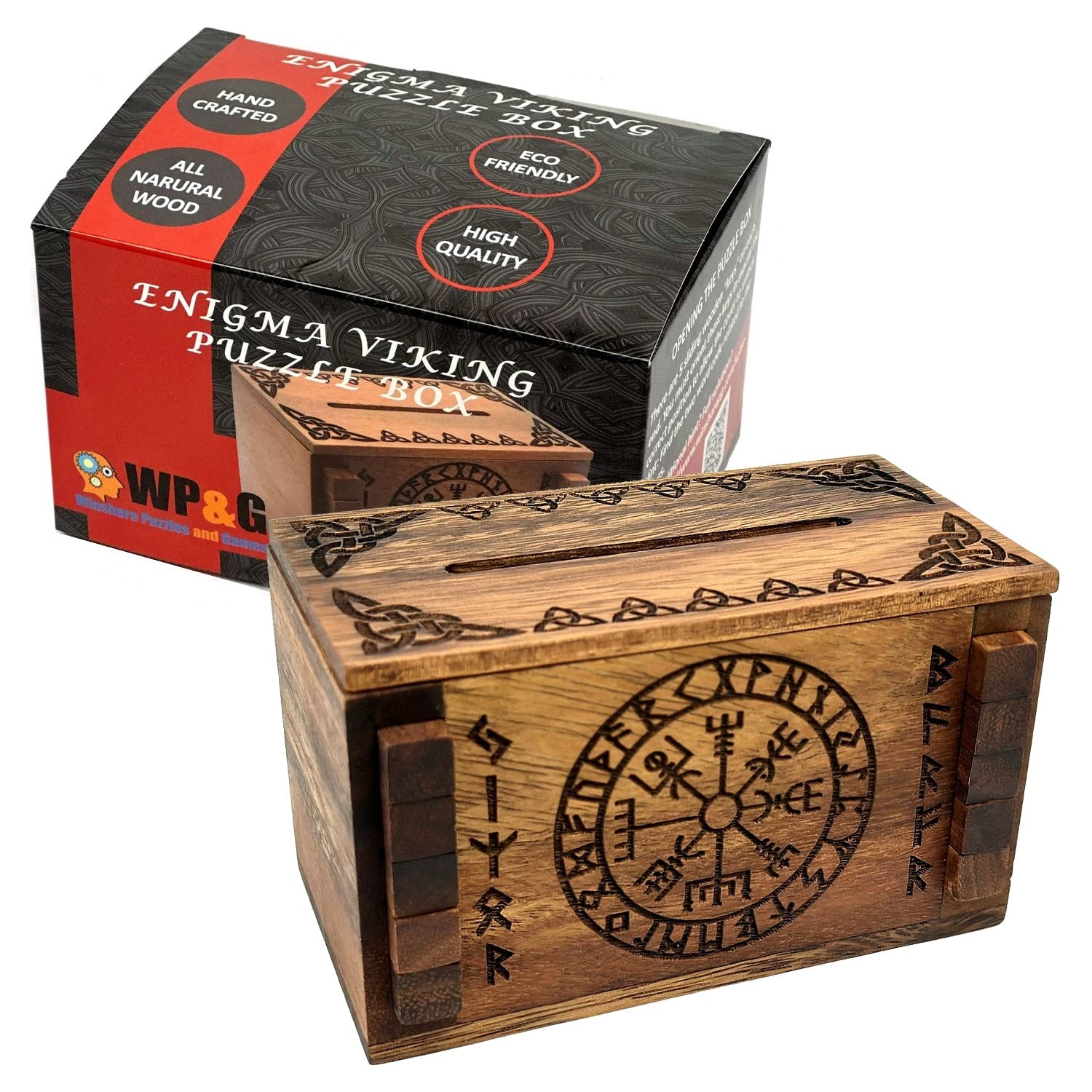 Winshare Puzzles and Games Enigma Viking Secret Puzzle Box Money & Gift Card holder in a Wood IQ lock