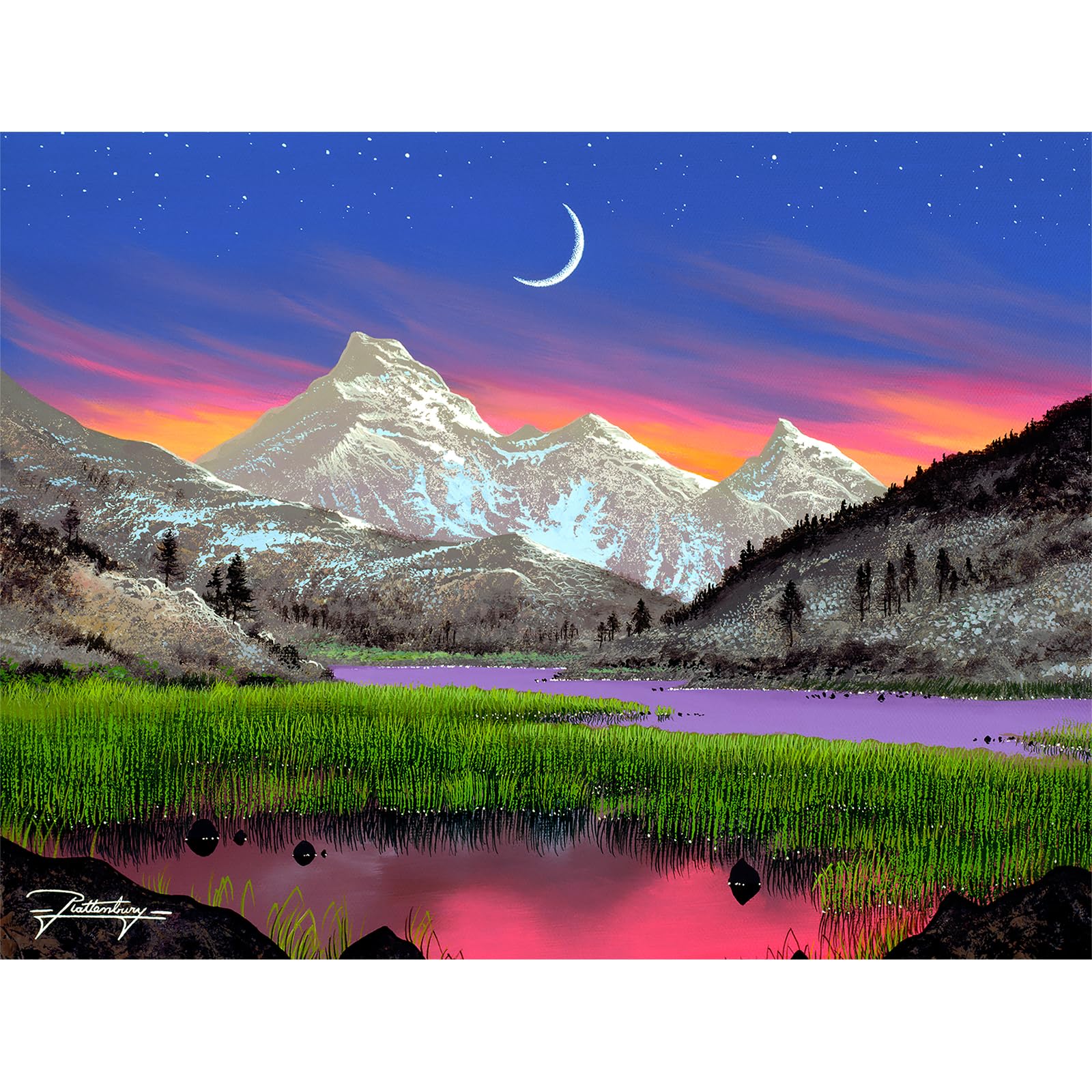 Bits and Pieces - Large 300 Piece Jigsaw Puzzle for Adults - Evening Magic - Nightime Mountain Landscape Jigsaw Puzzle by Artist Jon Rattenbury