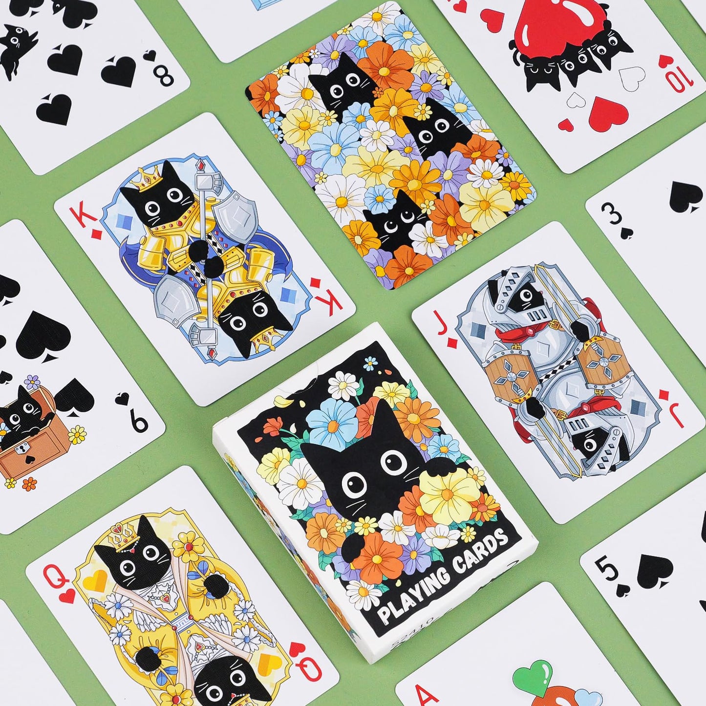 Wkchxd Playing Cards, Cute Black Cat Playing Cards, Floral Cats Themed Deck of Cards for Game Nights, Premium Standard Size Poker Cards for Card
