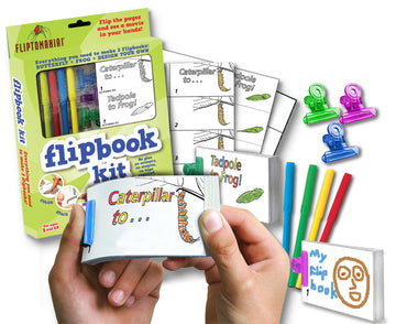 Fliptomania Flipbook Make-Your-Own Flip Book Kit for Kids 3 Pack, Butterfly, Frog, & Blank DIY Flipbook Paper, Drawing Kids Arts & Crafts Project Set