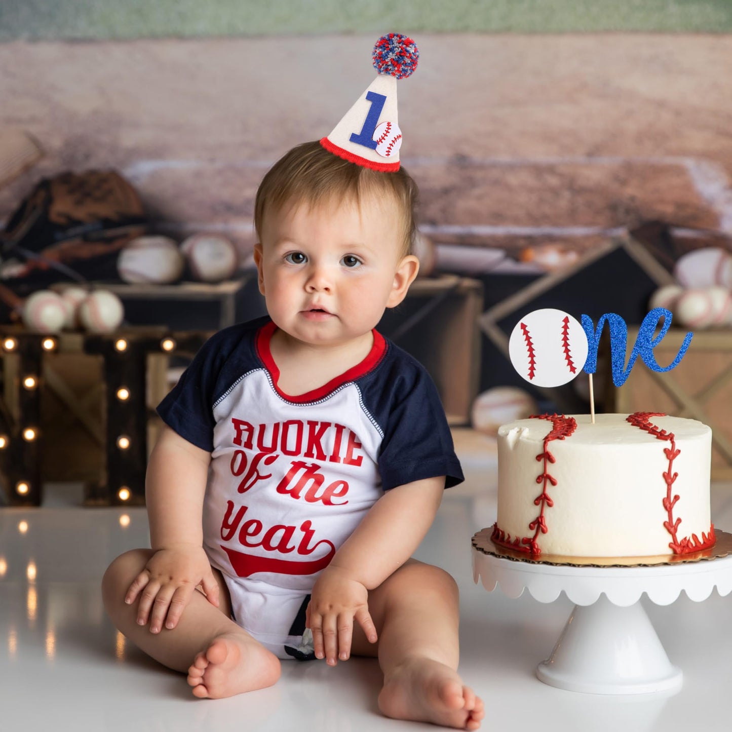 WAUAO Baseball 1st Birthday Party Hat - Rookie Of The Year Birthday Decorations,Baseball 1st Birthday Decorations,Baseball First Birthday Crown