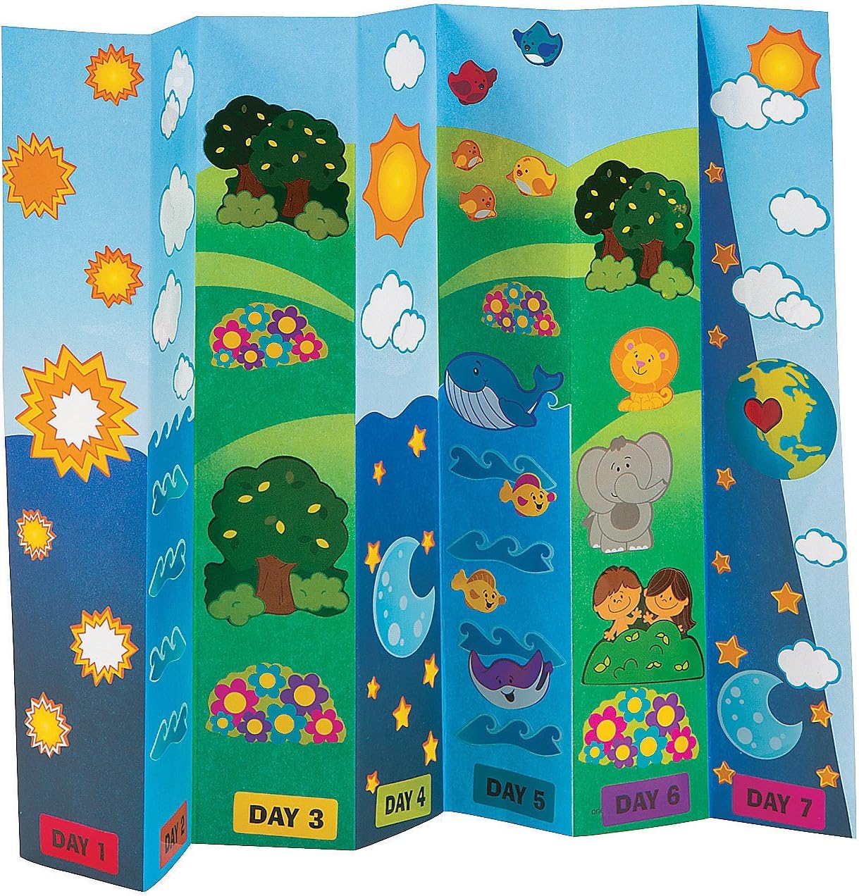 Fun Express 11" x 8 1/2" Religious 7 Days of Creation Fold-Up Sticker Scenes VBS 2026-12 Sets