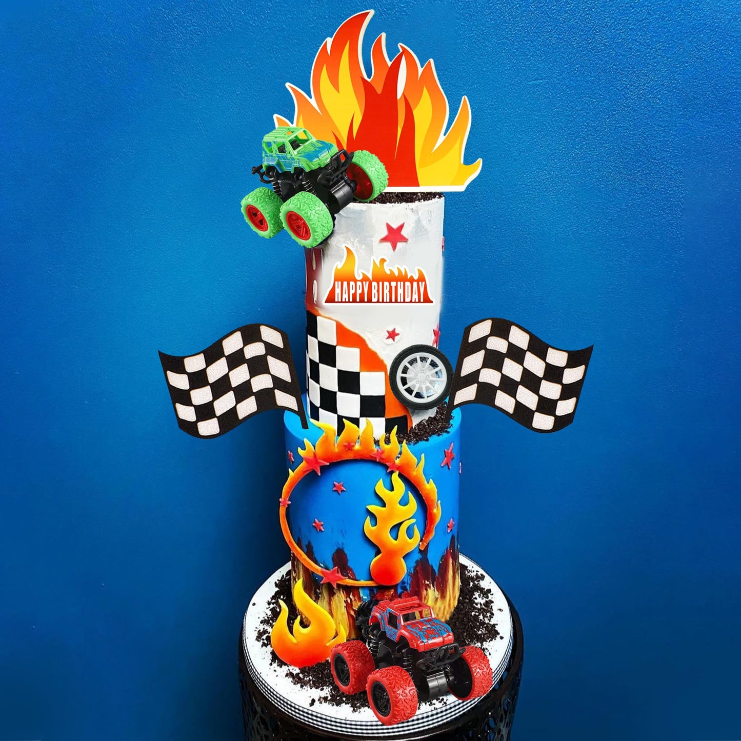 Truck Cake Toppers Truck Cake Decorations Flame Blaze Wheel Race Car Cake Toppers for Truck Themed Racing Car Decorations Supplies (Truck)