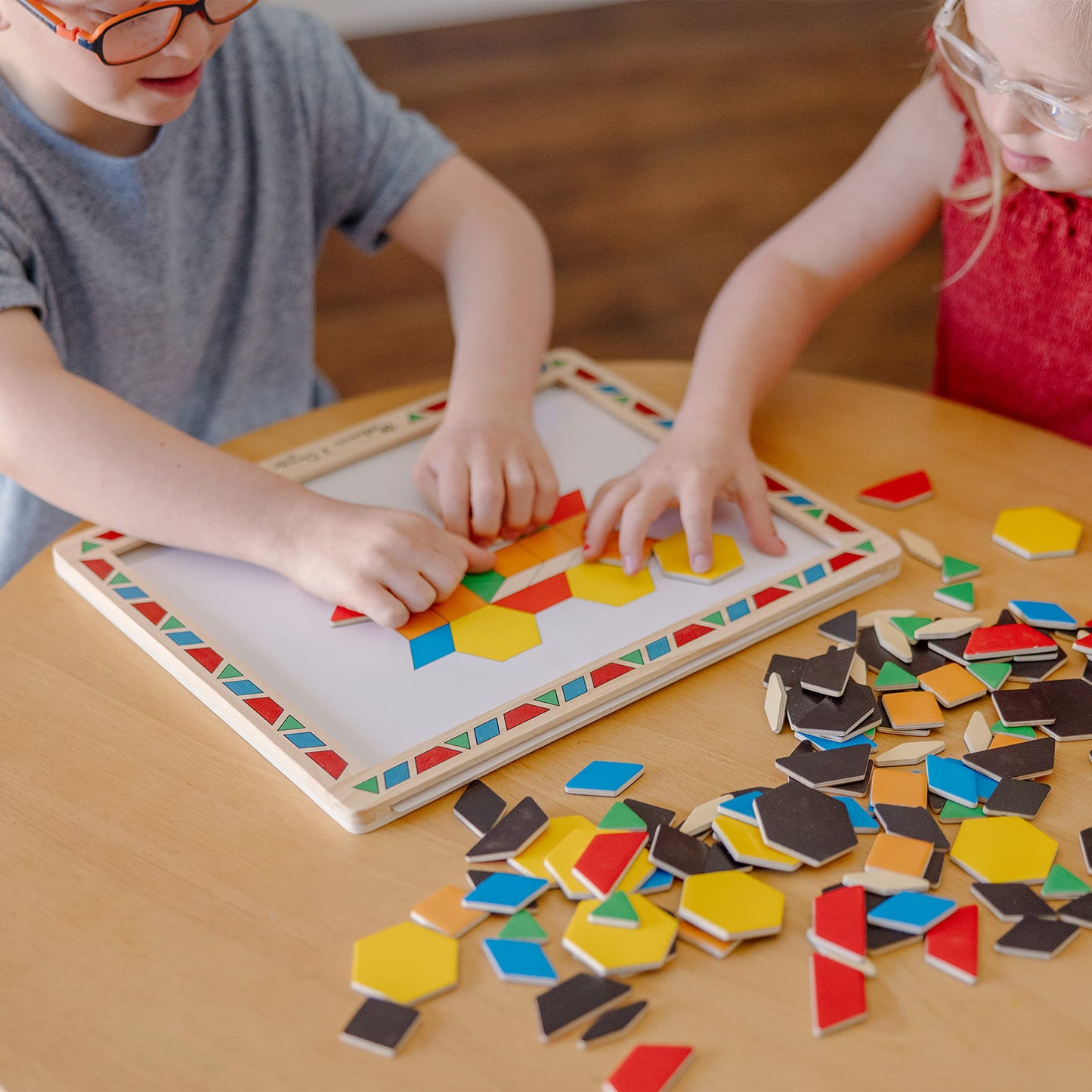 Melissa & Doug Deluxe Wooden Magnetic Pattern Blocks Set - Educational Toy with 120 Magnets and Carrying Case, Multi/None, 1 EA, English Only.