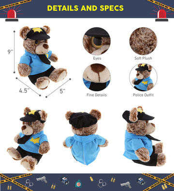 DolliBu Sitting Brown Teddy Bear Stuffed Animal - Soft Sitting Stuffed Bear Plush Toy Police Dress Up with Police Uniform and Cap Outfit, Toy