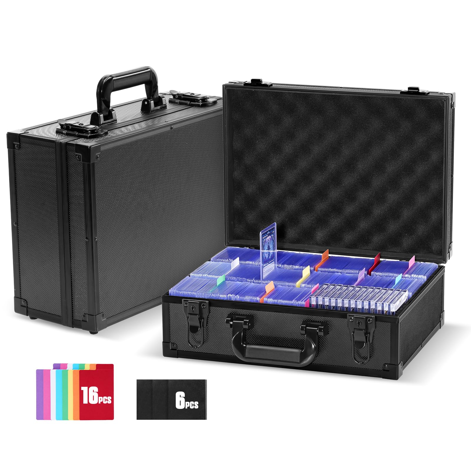 ProCase Toploader Storage Box with 6 Removable Dividers, Sports Card Hard Carrying Case with 16 Colorful Divider Tab For 3”×4” 35PT Rigid Cards, 600+