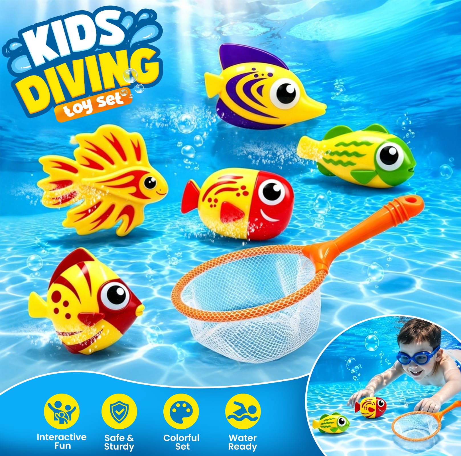 YANLIFY 5 Pcs Diving Pool Toys, Bath Toys Set for Kids Shower Ages 3-12, Beach Essentials Water Toy Pool Games Summer Swim Water Dive Sinking Mermaid
