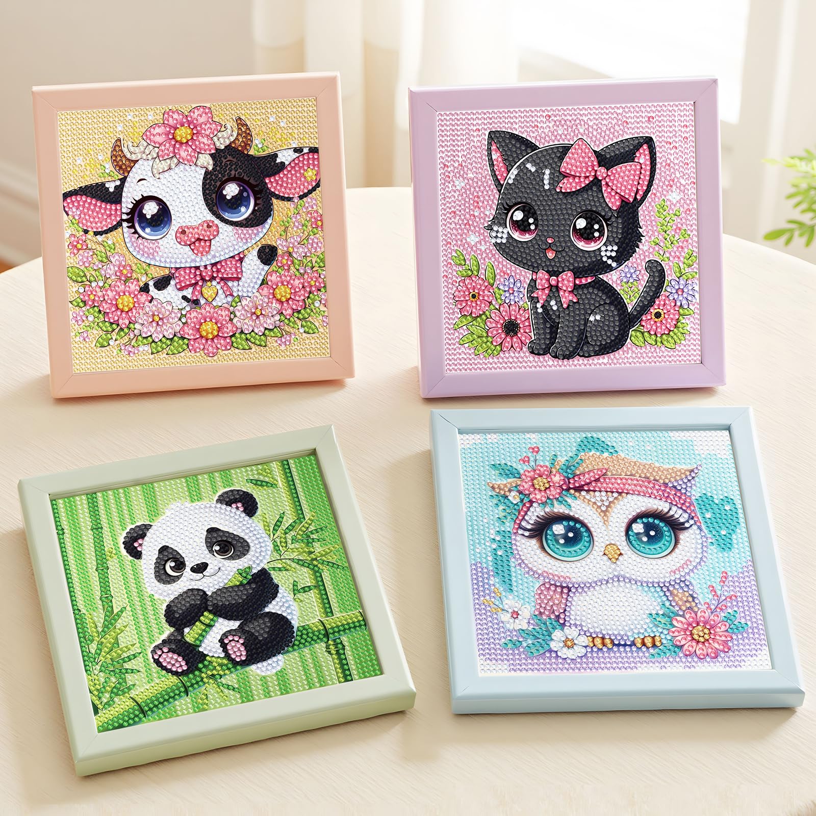 NANZHOO Diamond Art Kits for Kids, 6 Pack 5D Cartoon Diamond Painting Kits for Adults Beginner, Cute Animals DIY Big Gem Art Arts and Crafts for Kid