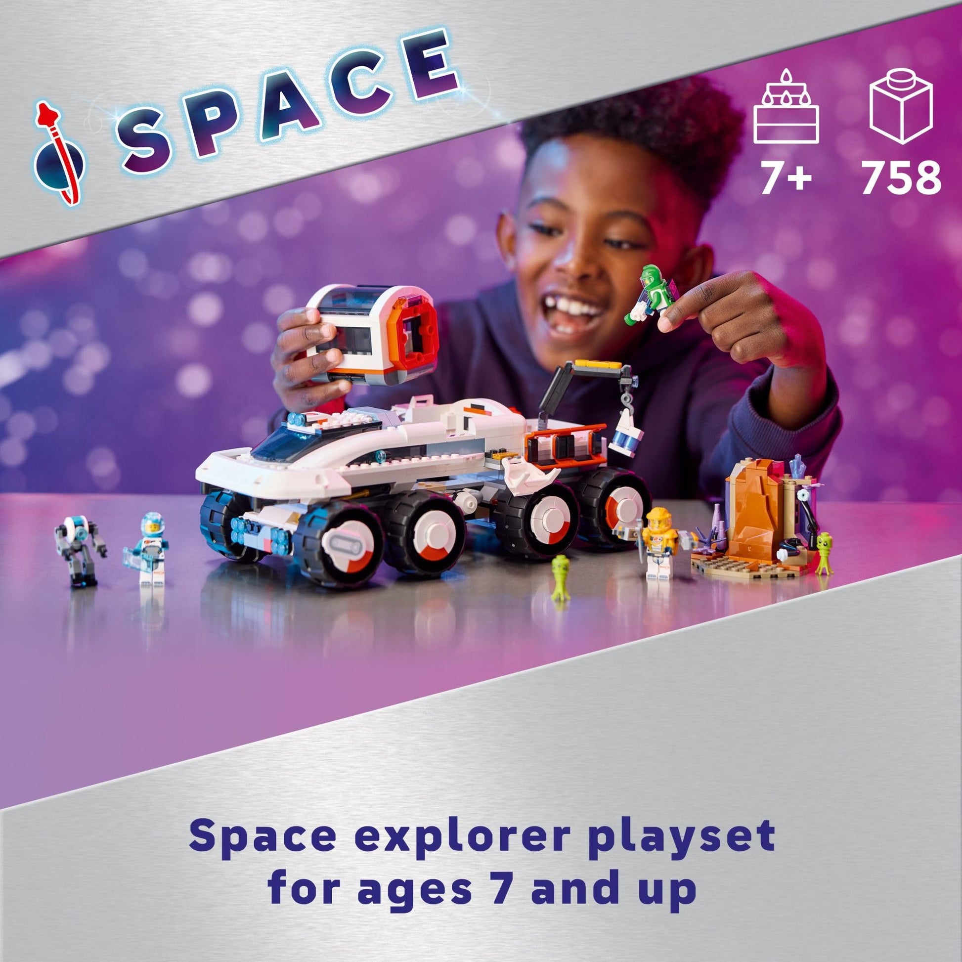 LEGO City Command Rover and Crane Loader Outer Space Toy Building Set, 4 Astronaut Toy Minifigures, Space Robot, 2 Alien Action Figures, Gift for 7