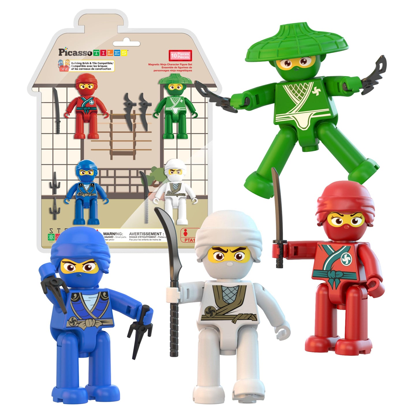PicassoTiles Ninja Action Characters for Magnetic Tiles Building Block Toy Sets Accessory Add On Kit for Magnet Tile Playsets for Toddlers Boys Girls