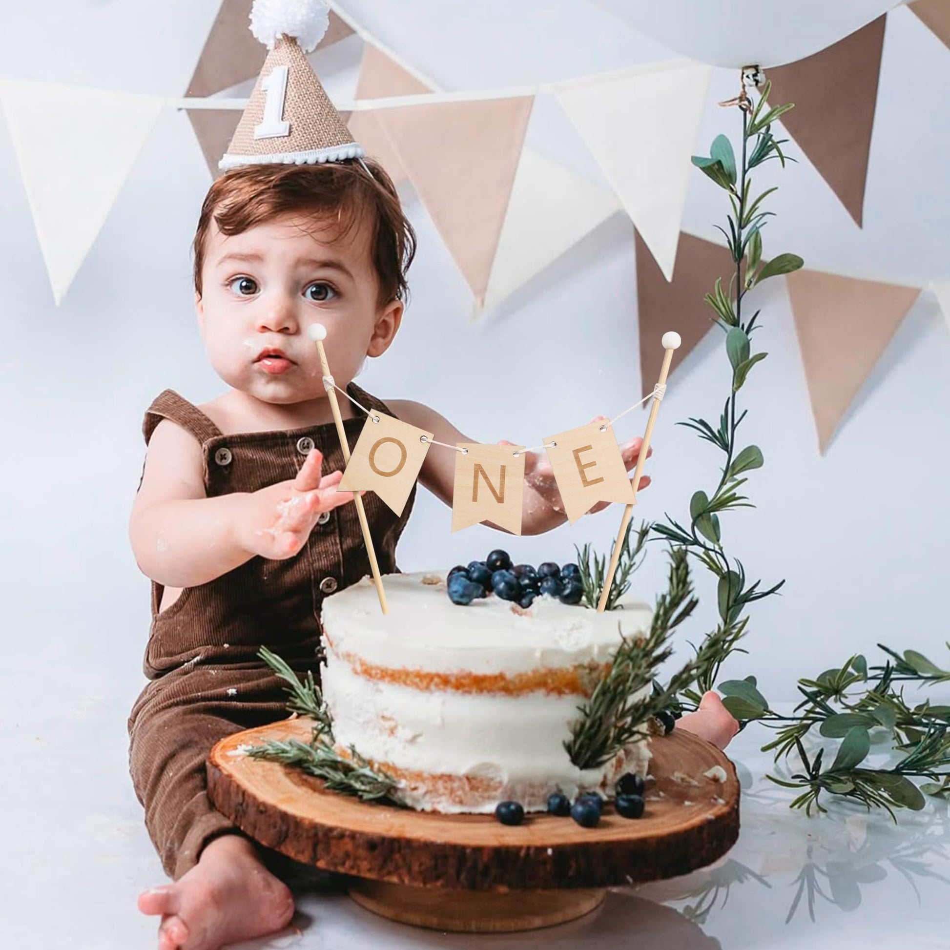 1ST BIRTHDAY CAKE TOPPER - Wooden First Birthday Cake Topper, First Birthday Party Decorations,Photo Props (Natural wood color)