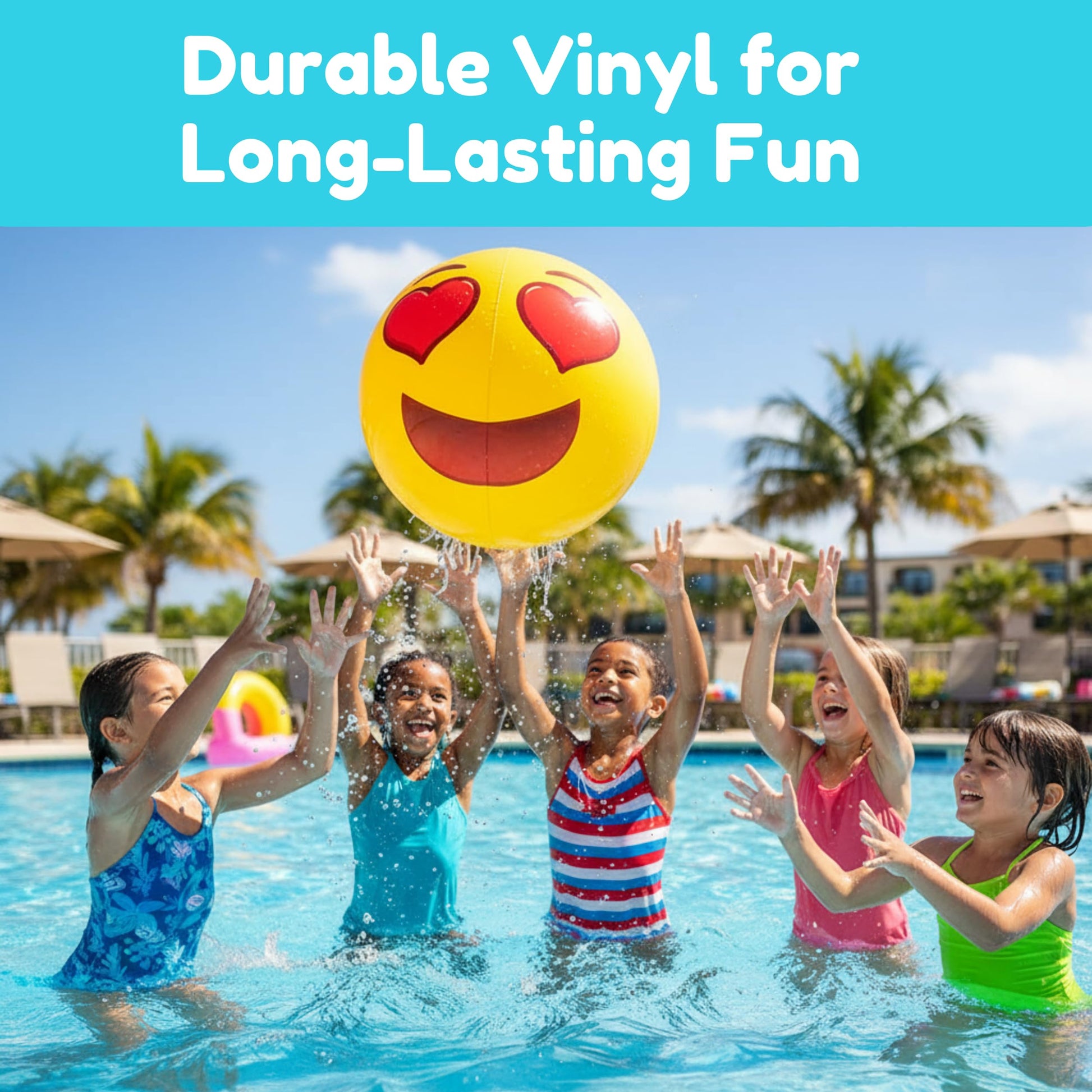 Coconut Float Emoji Beach Ball 12 Pack, 18" Inflatable Beach Balls