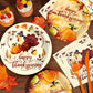 Sertokm 170PCS Fall Thanksgiving Party Plates and Napkins Set - Disposable Tableware with Banner, Pumpkin Tablecloth, Cups and Utensils