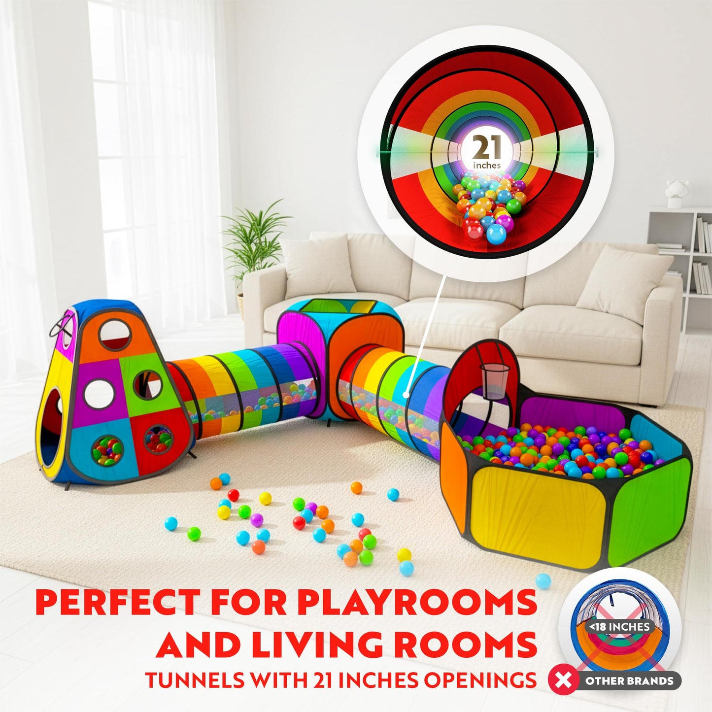 Playz 5pc Pop Up Play Tent and Crawl Through Tunnels for Kids w/Carry Bag