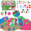 greenglo Kids Sensory Sand Playset - 2.2 LBS Colored Sand (1* Soft Magic, 3* Firm Modeling) with 23 Cake & Dessert Molds w Sensory Bin, Educational