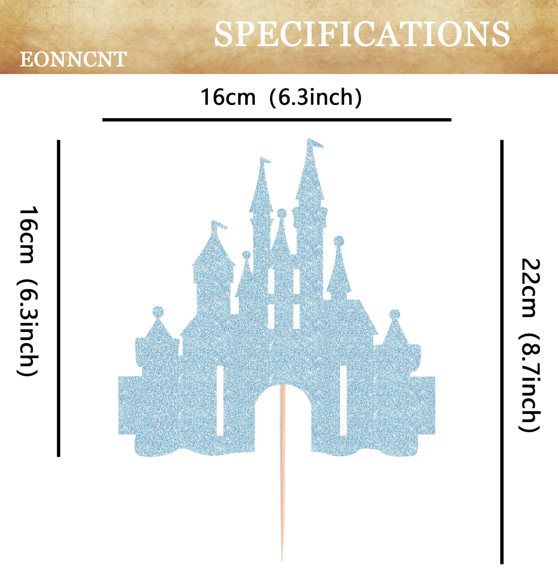 EONNCNT Castle Cake Topper - Light Blue Glitter Castle Theme Birthday Cake Decorating Supplies, Princess Prince Baby Shower Birthday Party Supplies