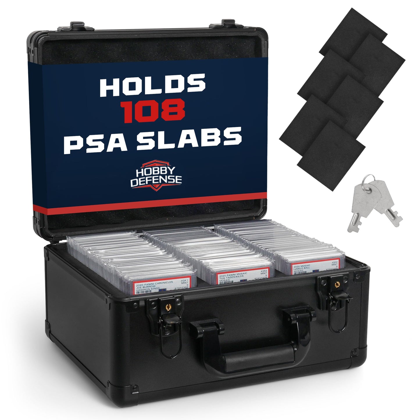 Hobby Defense 3 ROW Graded Card Storage Box, Holds 105+ PSA Slab Case for Sports Cards, Trading Card Case with Lock, BGS Card Carrying Case, Card