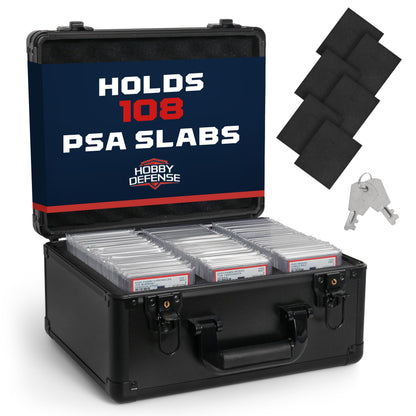 Hobby Defense 3 ROW Graded Card Storage Box, Holds 105+ PSA Slab Case for Sports Cards, Trading Card Case with Lock, BGS Card Carrying Case, Card