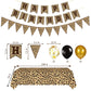Leopard Party Decorations Cheetah Happy Birthday Banner Cheetah Theme Balloons Leopard Print Tablecloth for Safari Wild Birthday Party Supplies (Gold