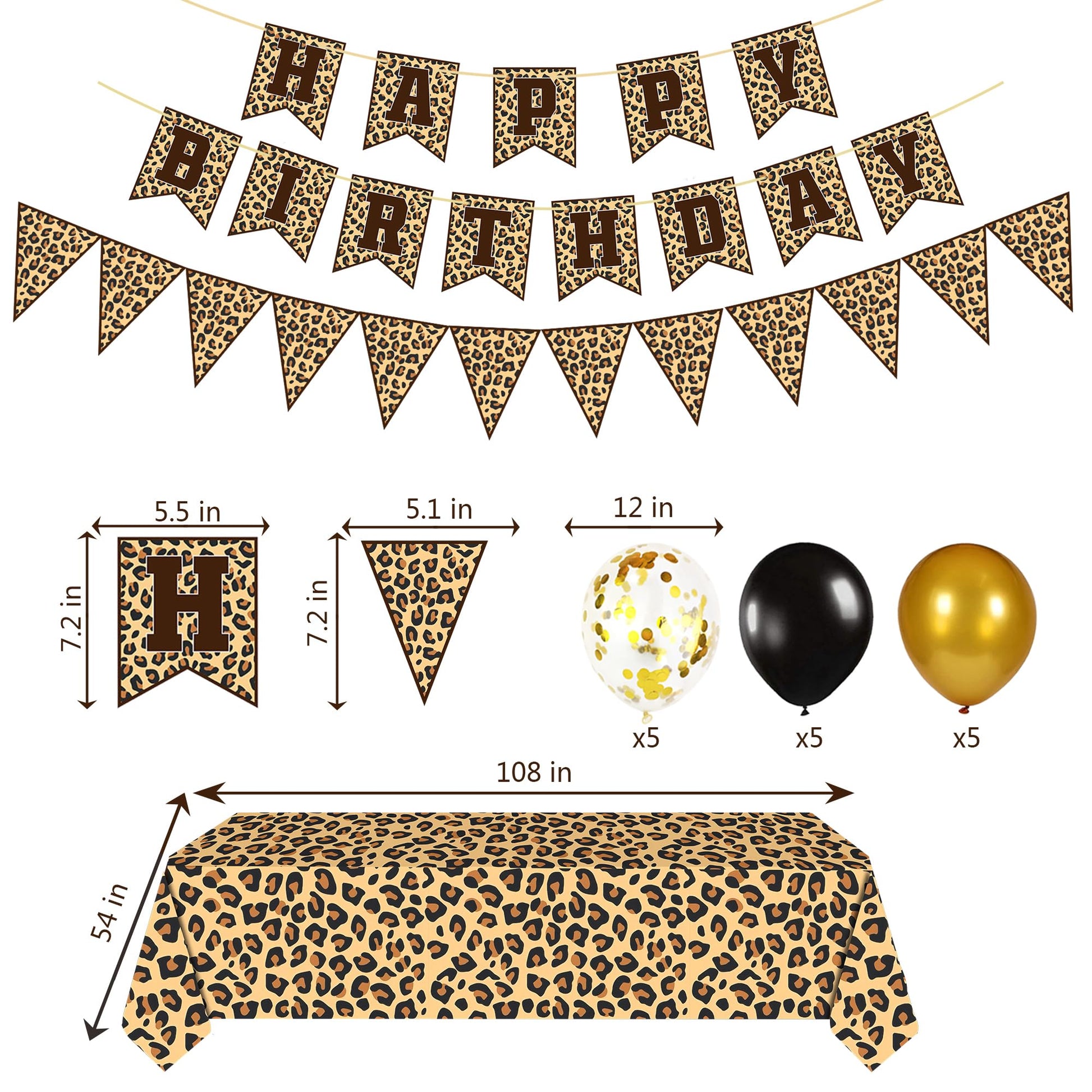 Leopard Party Decorations Cheetah Happy Birthday Banner Cheetah Theme Balloons Leopard Print Tablecloth for Safari Wild Birthday Party Supplies (Gold