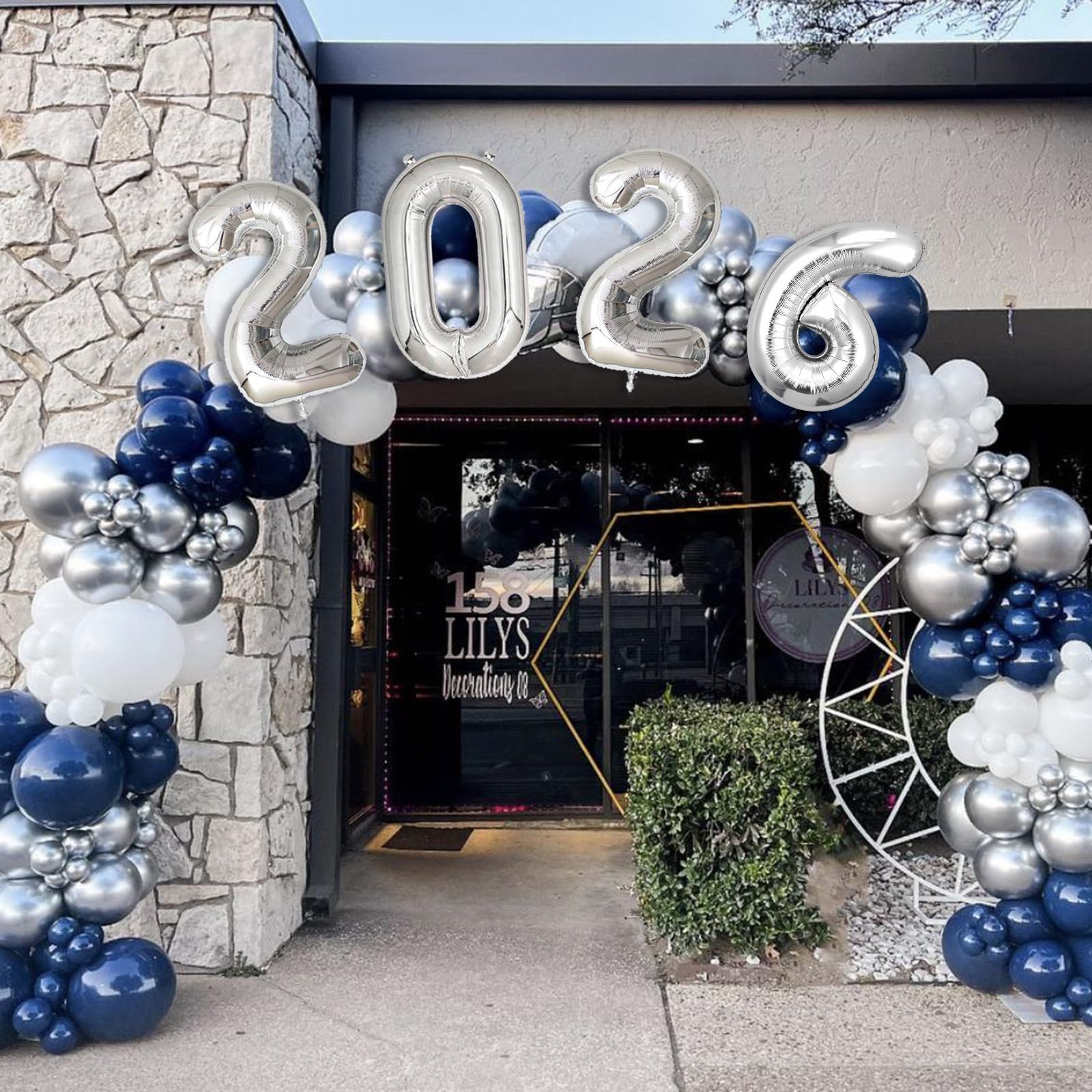 Graduation Decorations Class of 2026: Navy Blue and Silver Graduation Balloon Arch Garland Kit and Silver Confetti Balloons Congrats Grad Banner 2026