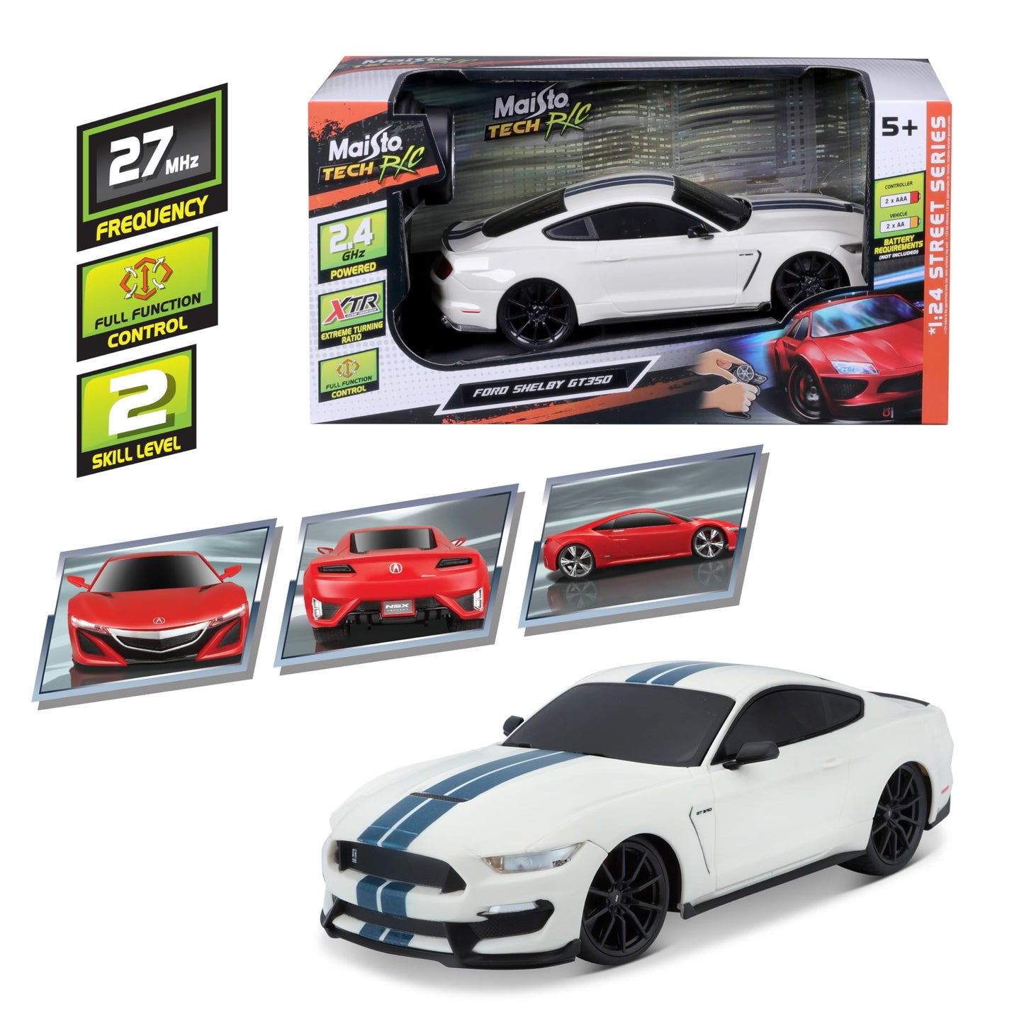 Maisto Tech R/C 1:24 Scale 2.4 GHz 2016 Ford Shelby GT350, White
