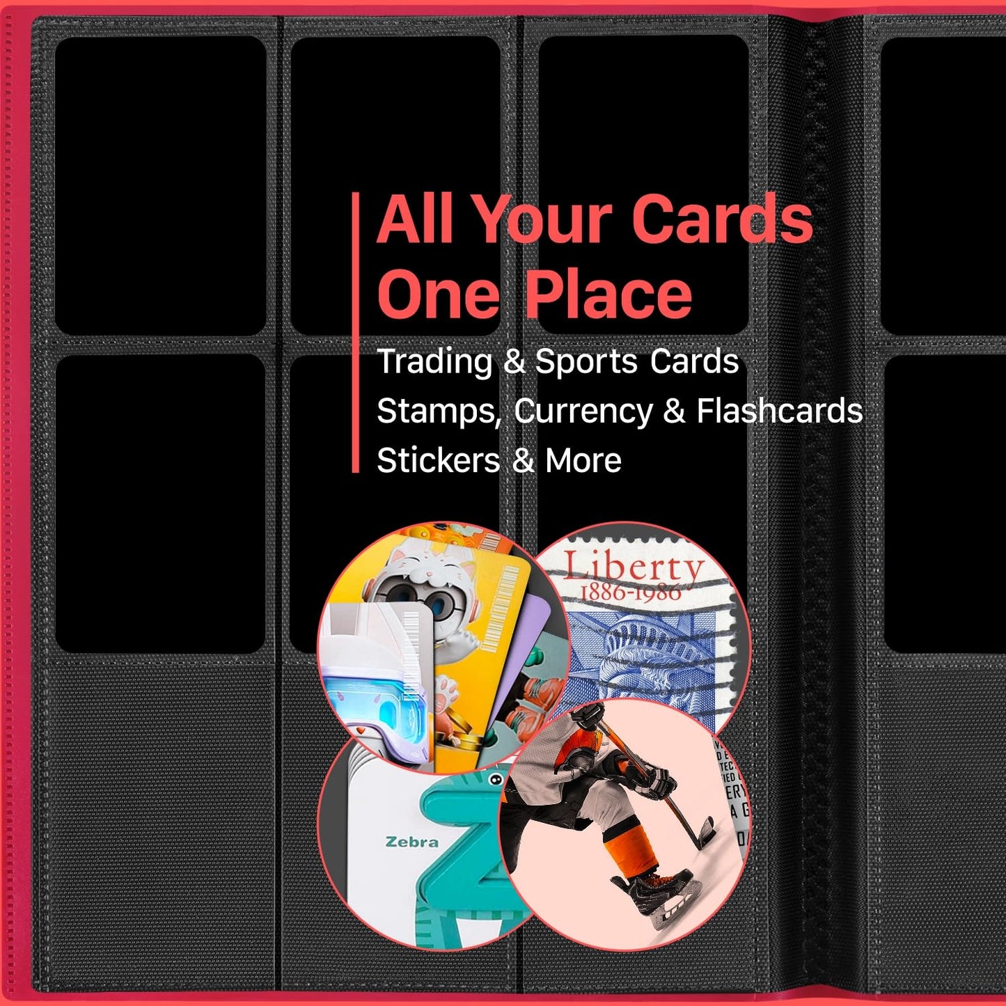 ?2026?Trading Card Binder 9 Pocket, Premium Sports Collection Binder Game Cards Book with Sleeves Side Loading, Anti-open Strap Double Sided