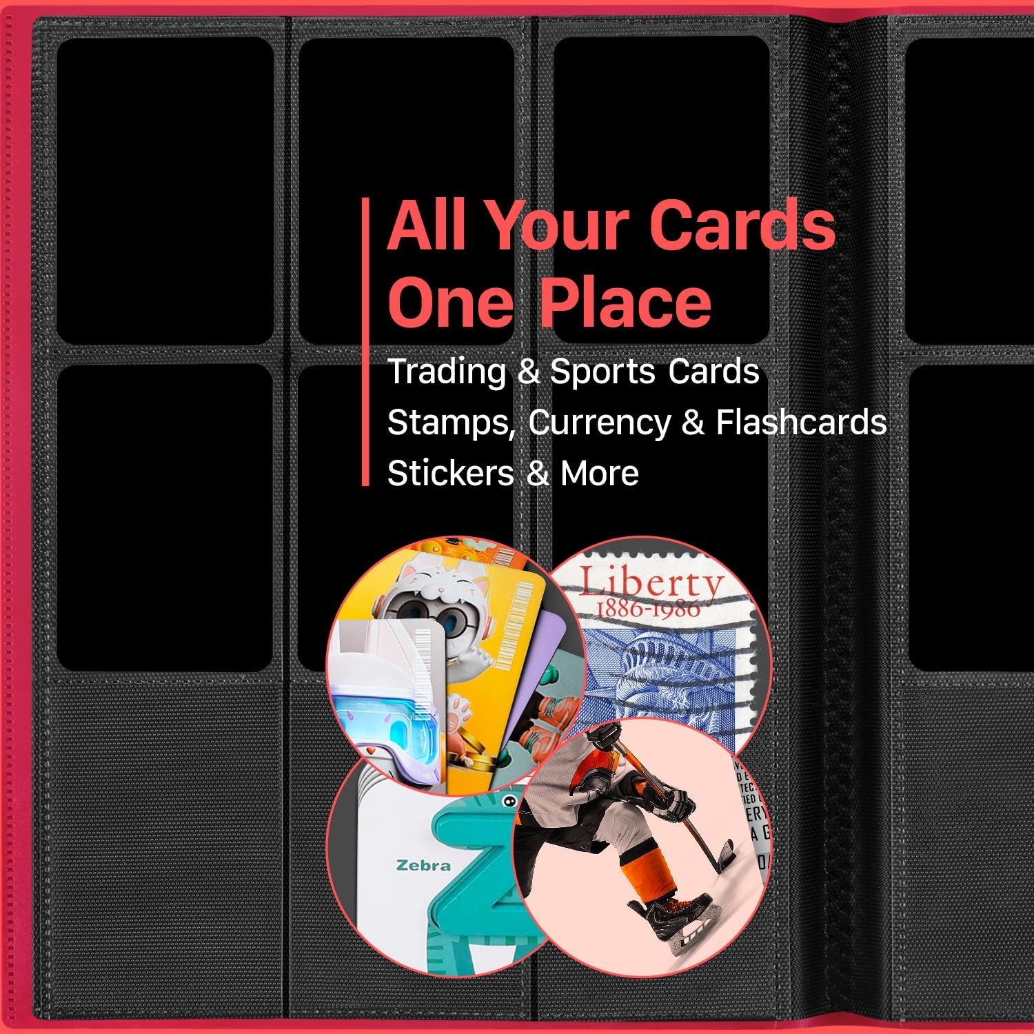 ?2026?Trading Card Binder 9 Pocket, Premium Sports Collection Binder Game Cards Book with Sleeves Side Loading, Anti-open Strap Double Sided