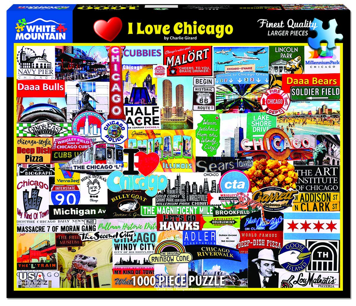 White Mountain 1000 Piece Jigsaw Puzzle Windy City Icons, I Love Chicago
