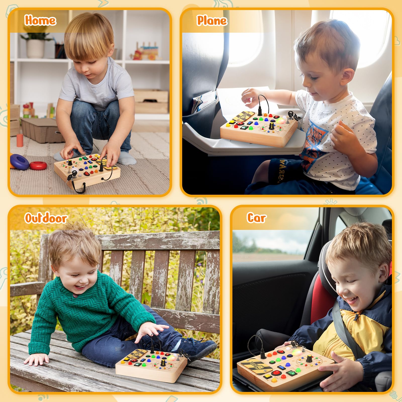 OAKJAR Busy Board with Led Light, Montessori Toys for 1-3 Years Old Boys Girls Wooden Toddler Toys Birthday Gift Educational Toys for 1+ Year Old