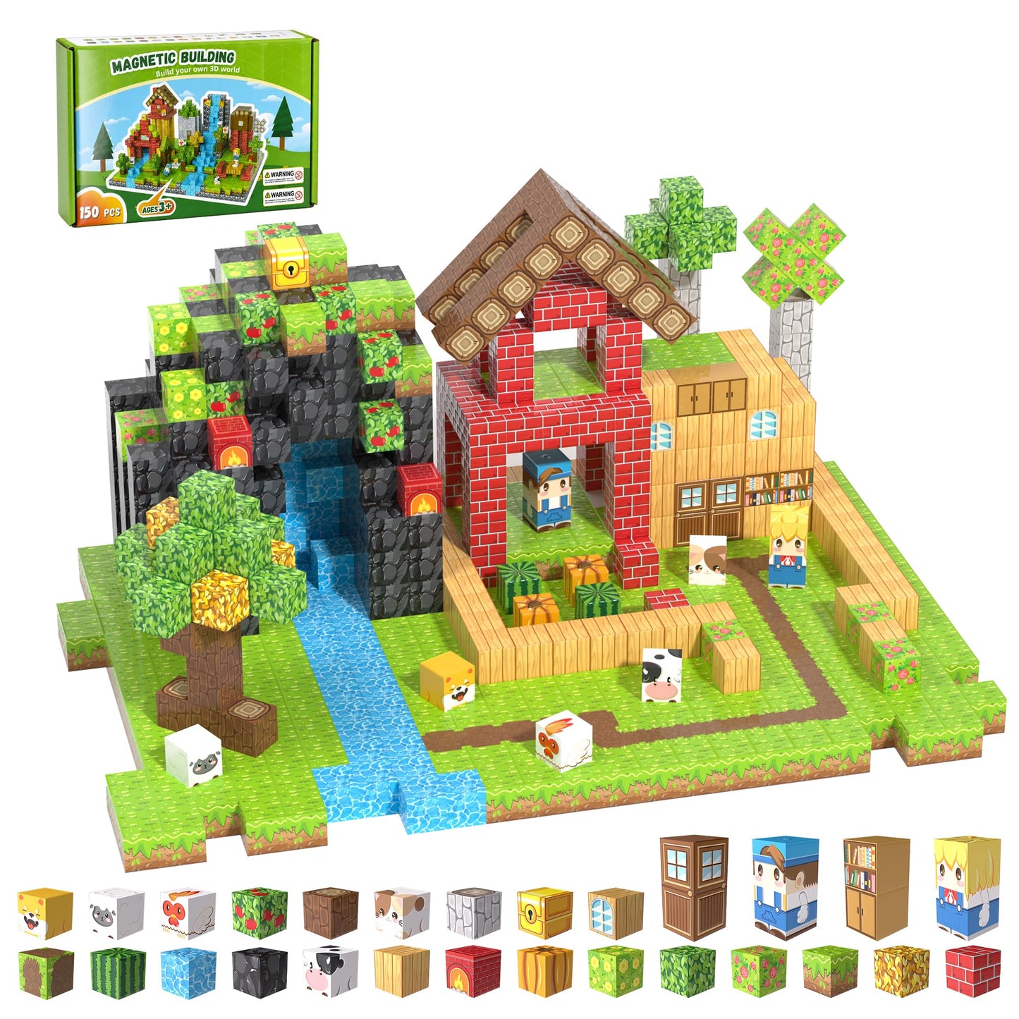 Fitrobust 150PCS Magnetic Blocks, Magnetic Building Blocks, 0.78in Magnetic Building, STEM Game Stacking Toys for Kids, Birthday Gifts for Boys