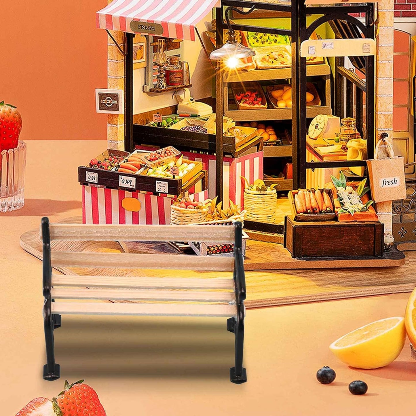 1/24 Scale Miniature Park Bench,Realistic Dollhouse Furniture for Train Scenery, DIY Miniature Displays and Architectural Models,1.9x0.9x1.3 Inches
