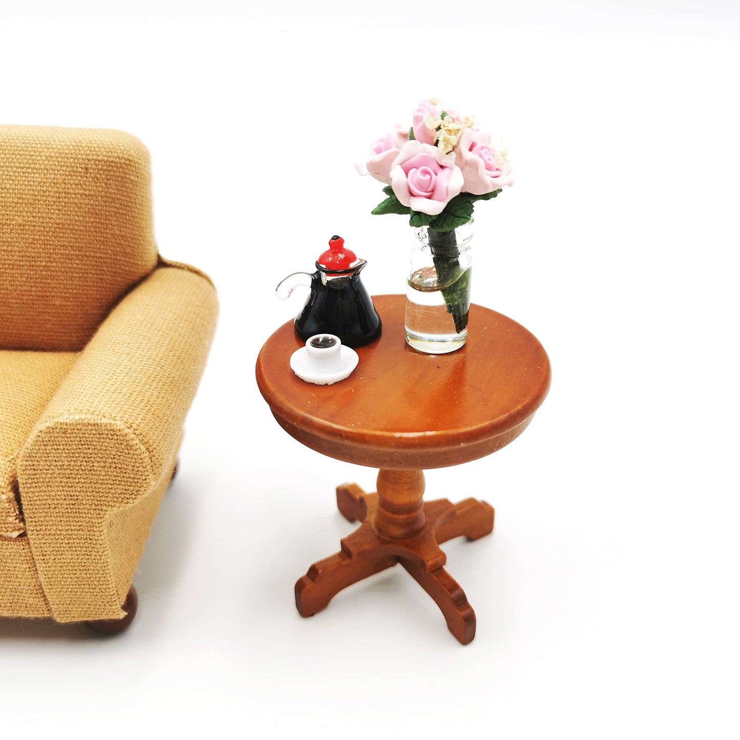 SXFSE Dollhouse Decoration Accessories, 1:12 Dollhouse Furniture Miniature Wooden Round Side Table